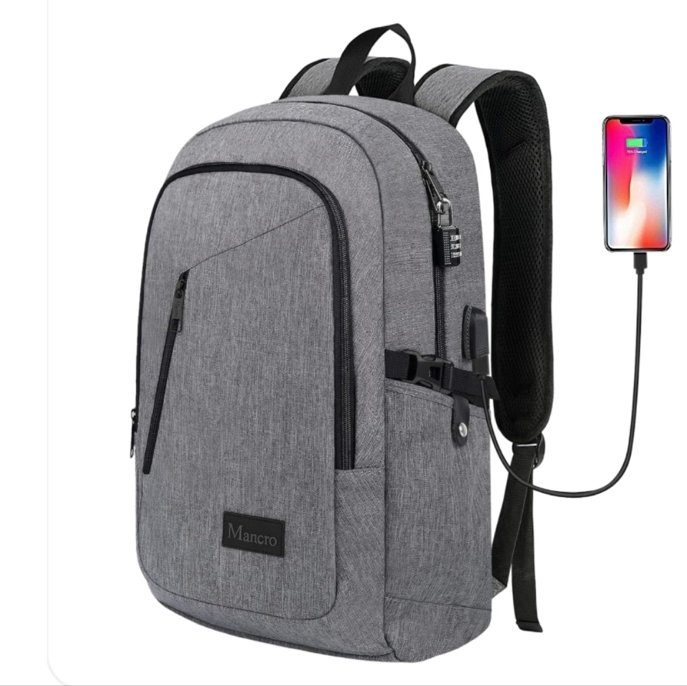 Mancro Grey Laptop Backpack - 5.7" D, 12.2" H, 20" L
